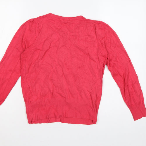 Marks & Spencer Women Pink UK 12 Button Front Long Sleeve Cardigan
