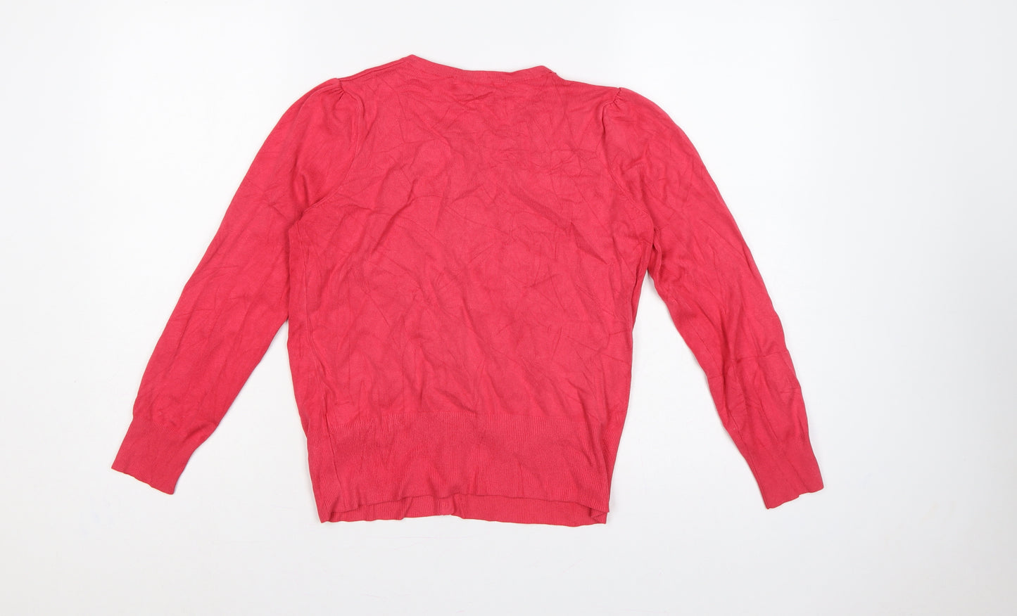 Marks & Spencer Women Pink UK 12 Button Front Long Sleeve Cardigan