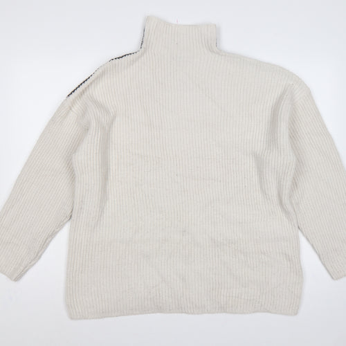 Marks and Spencer Women Ivory L Rib Knit Roll Neck Jumper