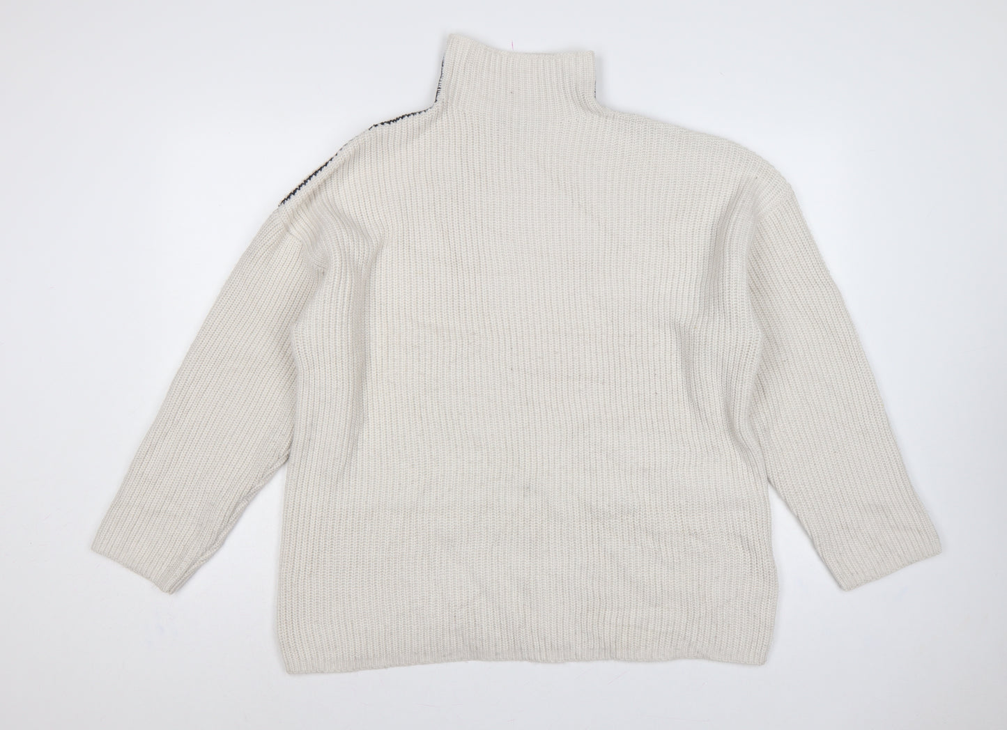 Marks and Spencer Women Ivory L Rib Knit Roll Neck Jumper