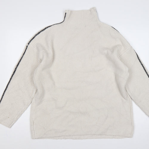 Marks and Spencer Women Ivory L Rib Knit Roll Neck Jumper