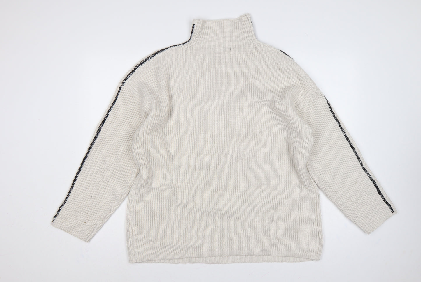Marks and Spencer Women Ivory L Rib Knit Roll Neck Jumper