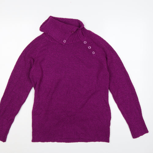 M&Co Women’s Purple Size 14 Henley High Neck Knit Jumper
