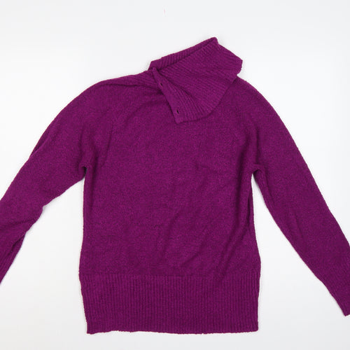 M&Co Women’s Purple Size 14 Henley High Neck Knit Jumper
