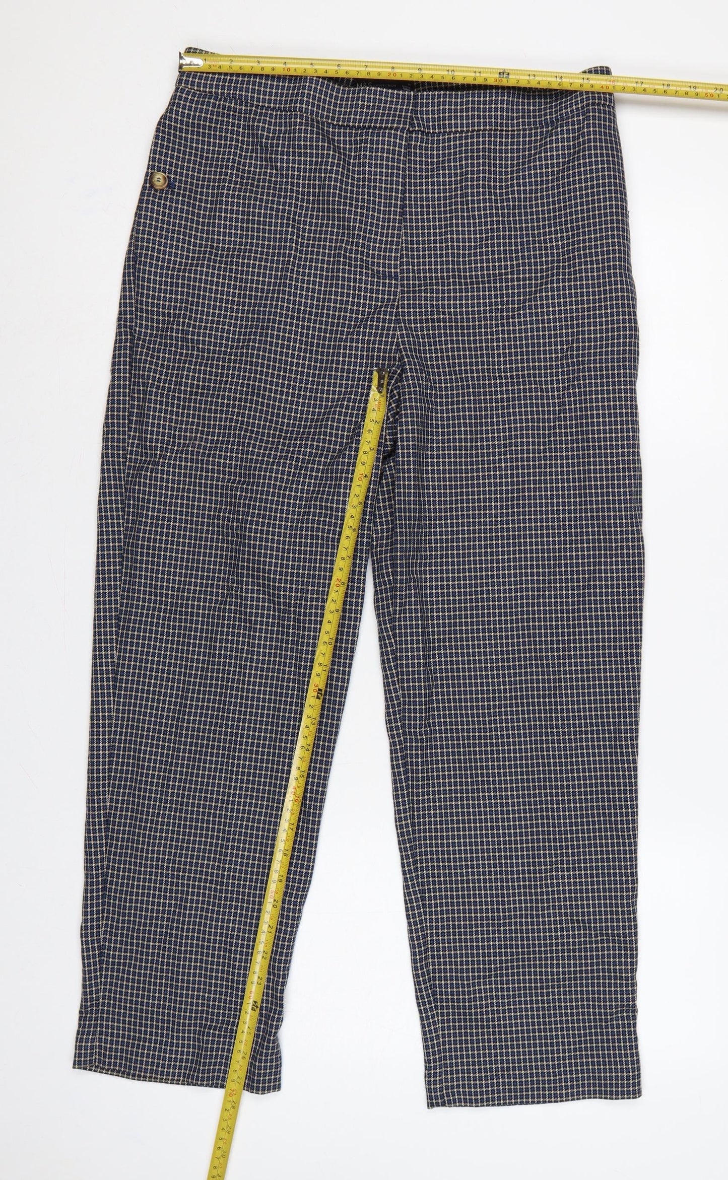 Marks & Spencer Women’s Blue Check Straight Trousers UK 14 Regular