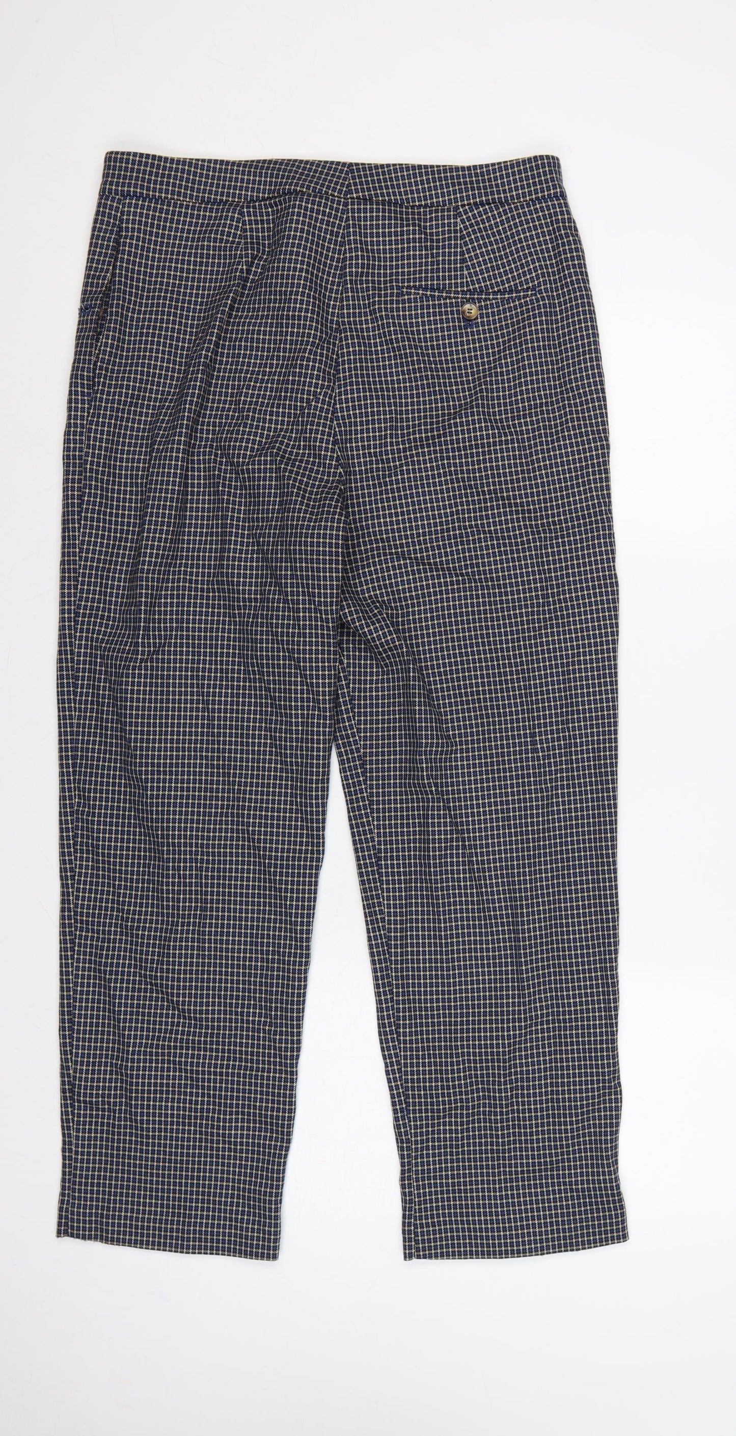 Marks & Spencer Women’s Blue Check Straight Trousers UK 14 Regular