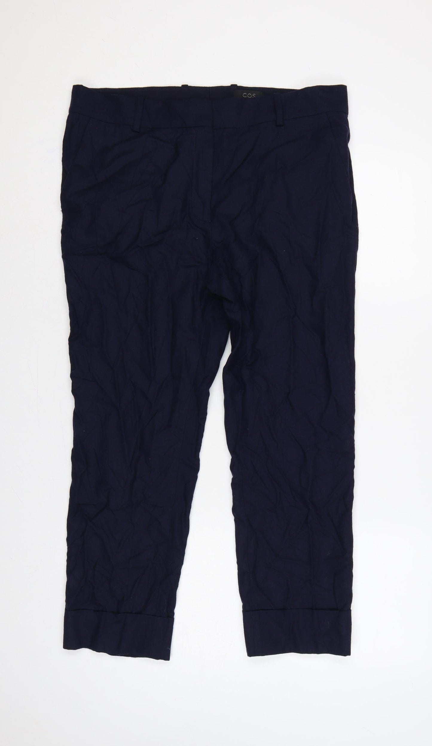 COS Women Blue Wool Tapered Pleated Trousers UK 14 Workwear