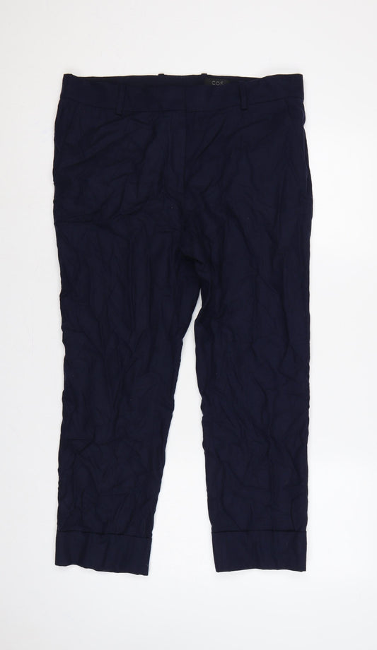 COS Women Blue Wool Tapered Pleated Trousers UK 14 Workwear