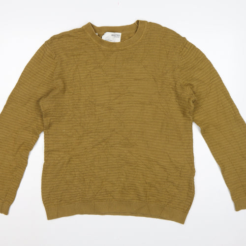 Selected Homme Men's Brown L Cotton Textured Knit Crew Neck Pullover