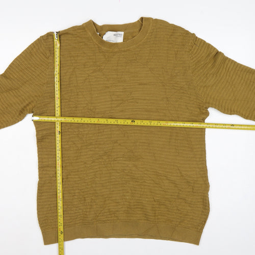 Selected Homme Men's Brown L Cotton Textured Knit Crew Neck Pullover