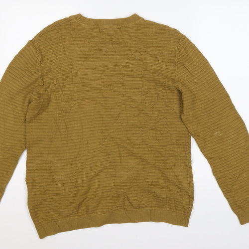 Selected Homme Men's Brown L Cotton Textured Knit Crew Neck Pullover