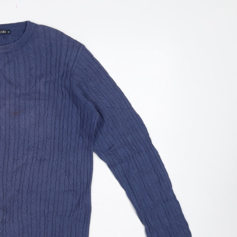 Additional view of WoolOvers men’s blue m cable knit crew neck long sleeve jumper