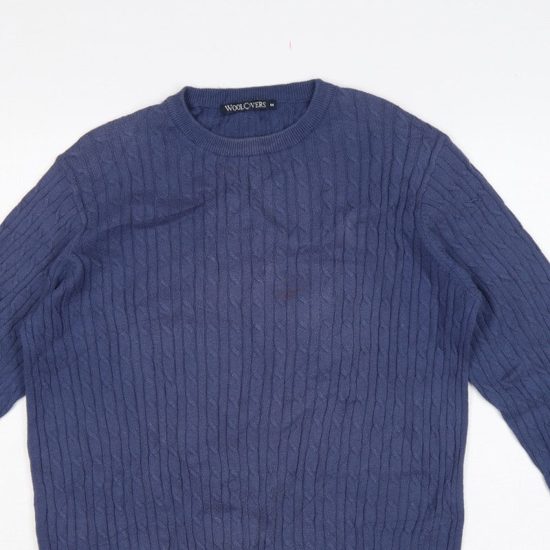 Additional view of WoolOvers men’s blue m cable knit crew neck long sleeve jumper