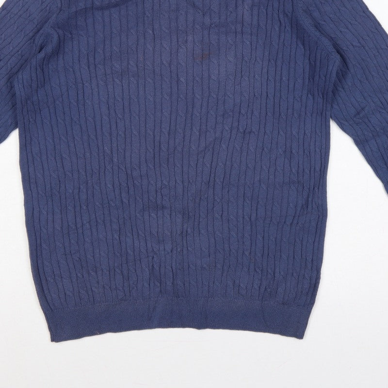 Additional view of WoolOvers men’s blue m cable knit crew neck long sleeve jumper