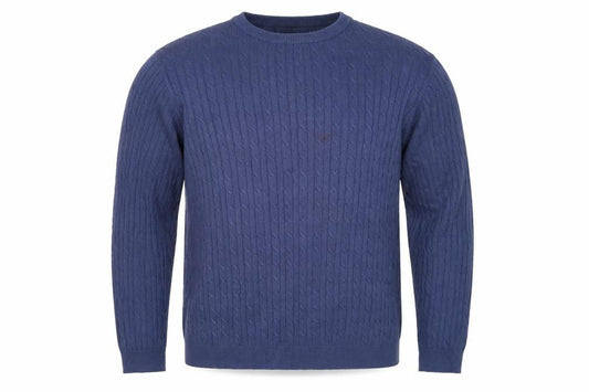 WoolOvers Mens Blue M Cable Knit Crew Neck Long Sleeve Pullover Jumper