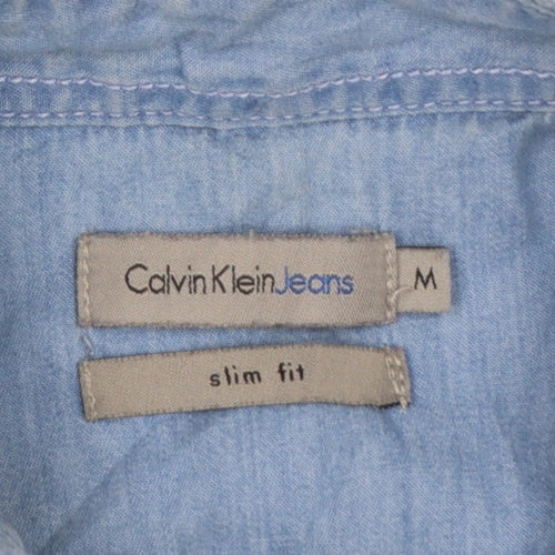Calvin Klein Jeans Men Blue M Slim Fit Chambray Long Sleeve Shirt