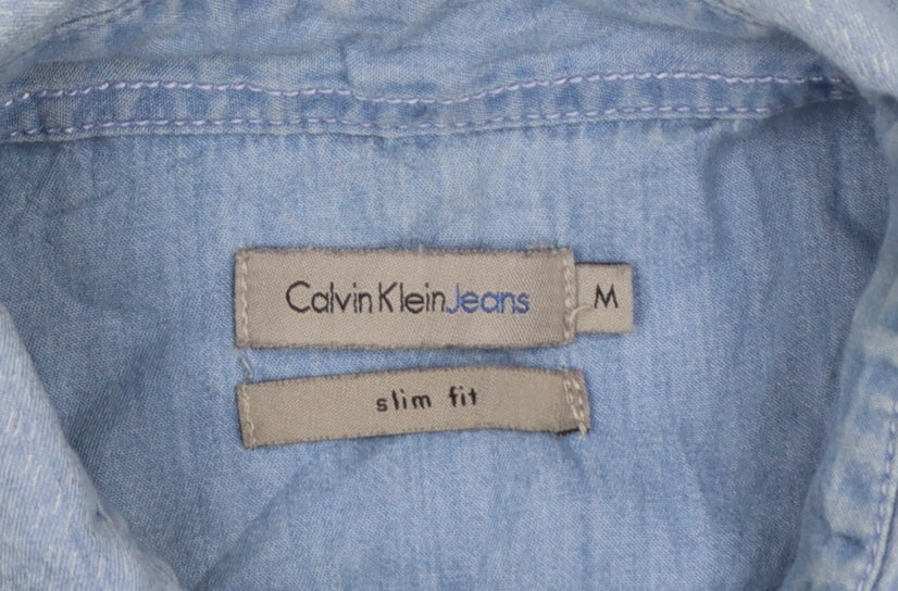 Calvin Klein Jeans Men Blue M Slim Fit Chambray Long Sleeve Shirt