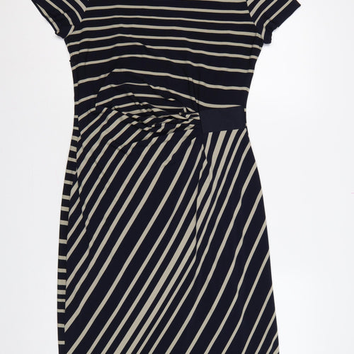 Laura Ashley Women Blue Stripe Ruched Sheath Dress UK 14
