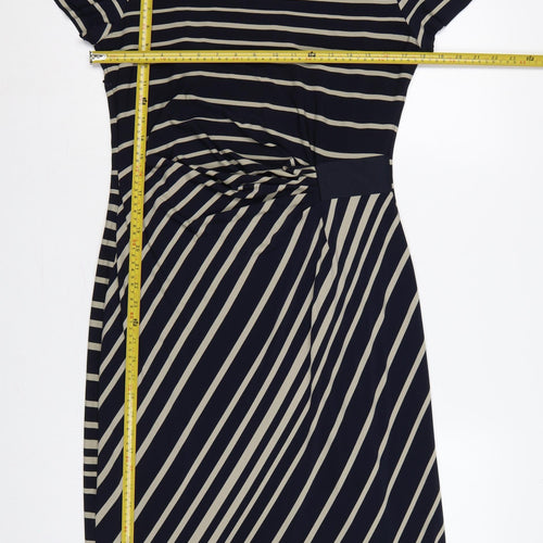 Laura Ashley Women Blue Stripe Ruched Sheath Dress UK 14