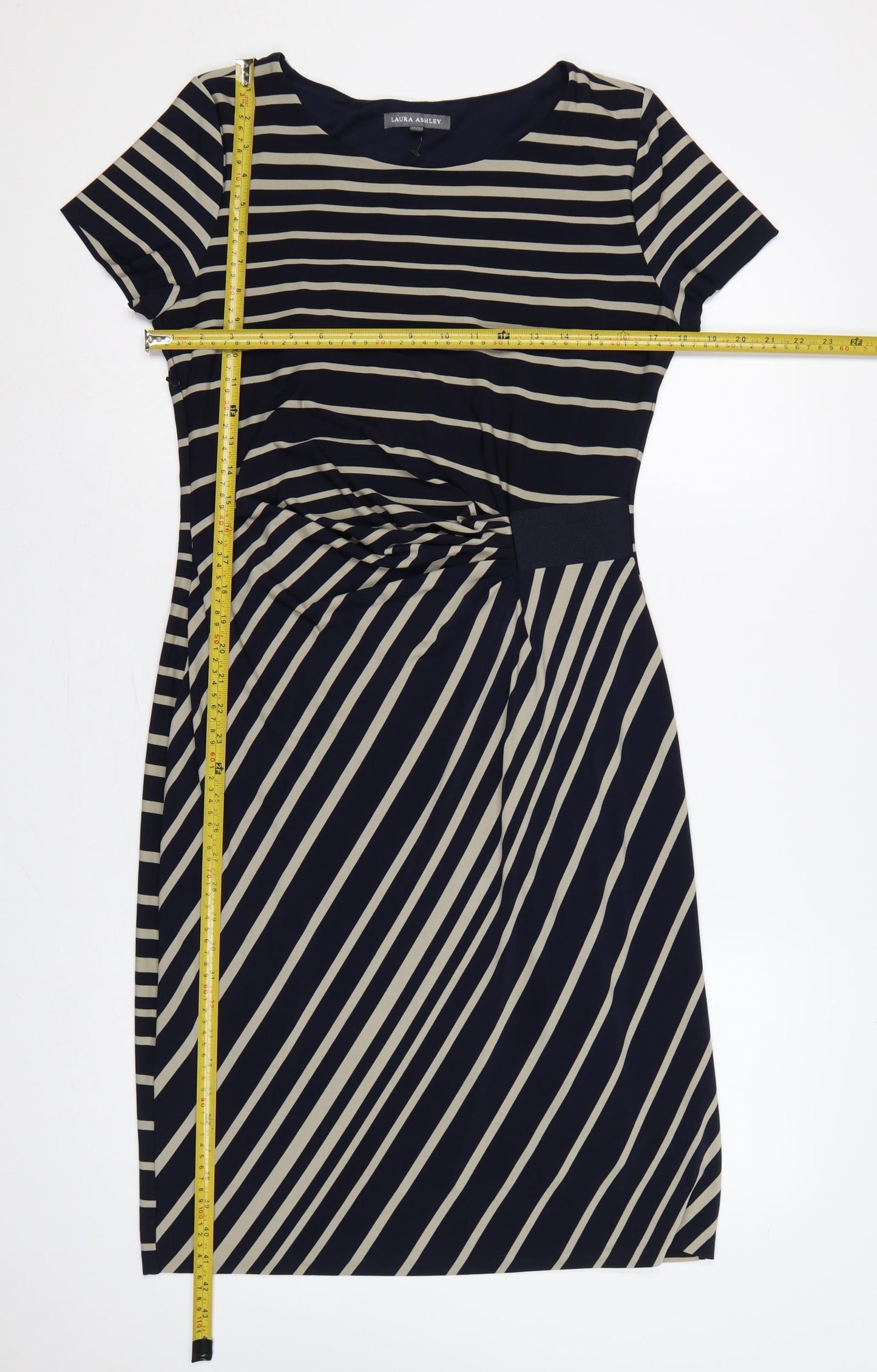 Laura Ashley Women Blue Stripe Ruched Sheath Dress UK 14