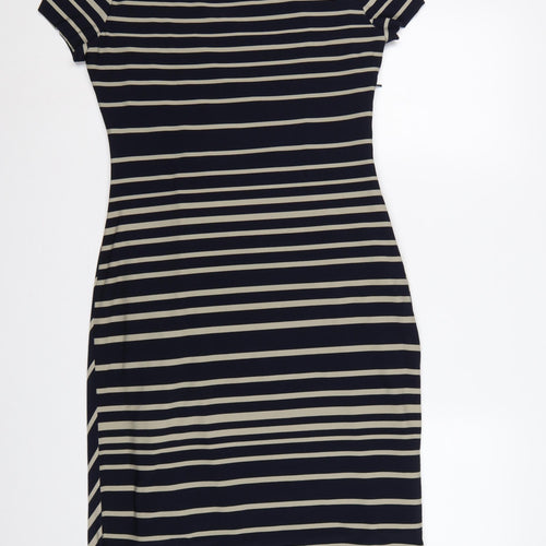 Laura Ashley Women Blue Stripe Ruched Sheath Dress UK 14