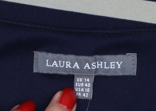 Laura Ashley Women Blue Stripe Ruched Sheath Dress UK 14