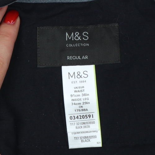 Marks and Spencer Men's Black 36 Regular Dress Trousers 29in Straight