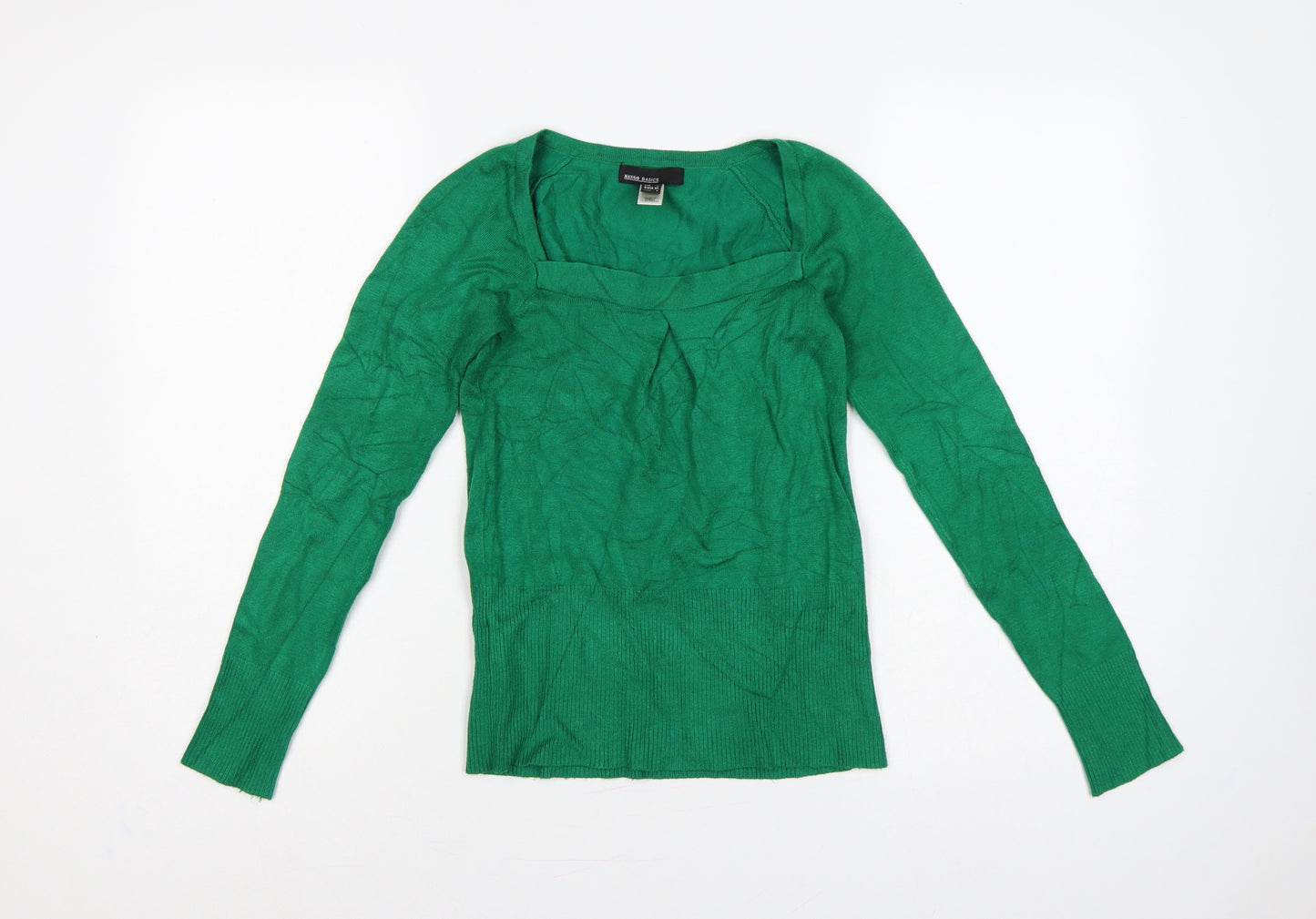 Mango Basics Women Green XS Square Neck Raglan Knit Jumper