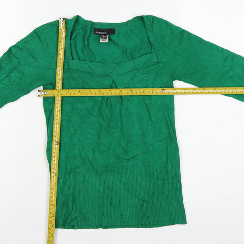 Mango Basics Women Green XS Square Neck Raglan Knit Jumper