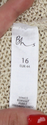 Bhs Women Beige Size 16 V-Neck Open Knit Bell Sleeve Jumper