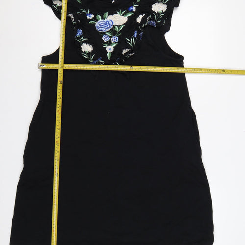 ASOS Design Women Black UK 16 Off Shoulder Bodycon Floral Embroidered Dress