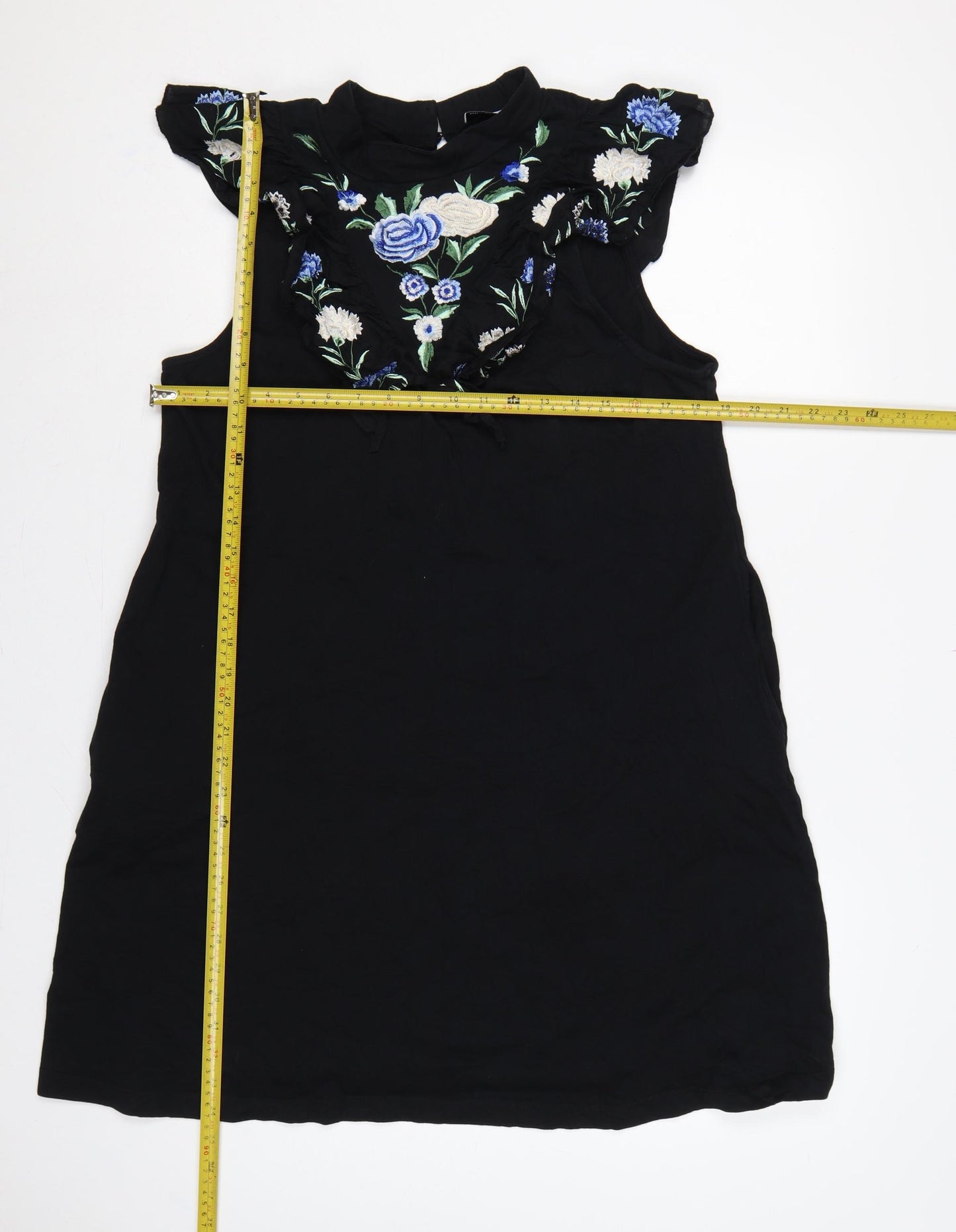 ASOS Design Women Black UK 16 Off Shoulder Bodycon Floral Embroidered Dress