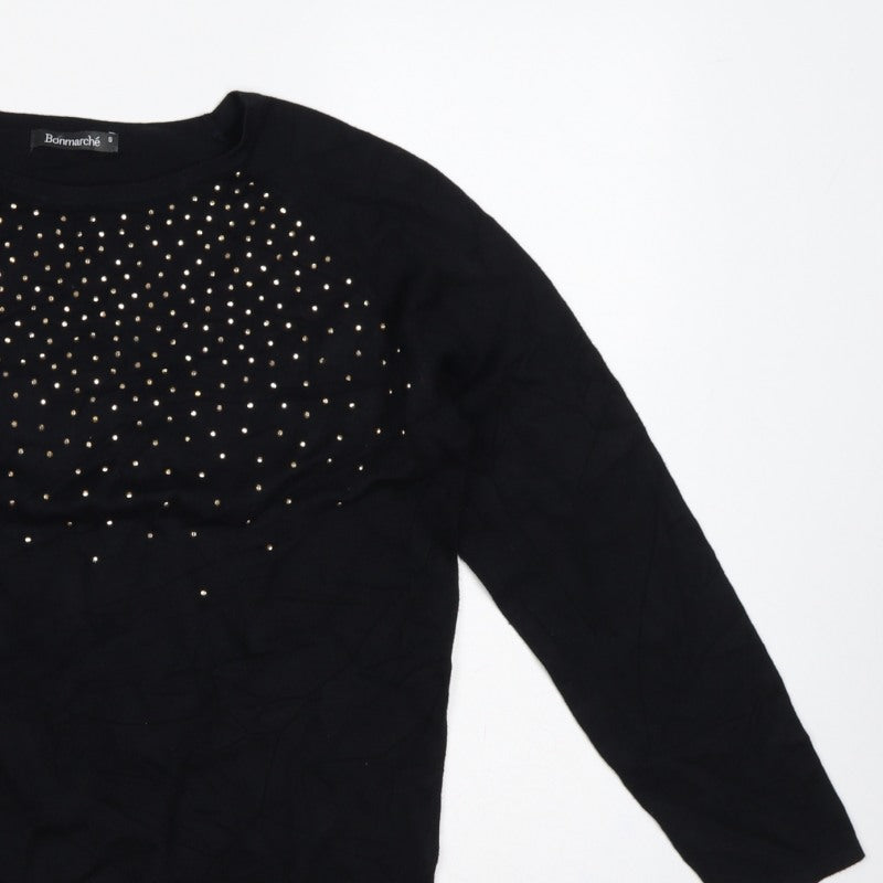 Bonmarché Women Black Size S Studded Round Neck Knit Jumper