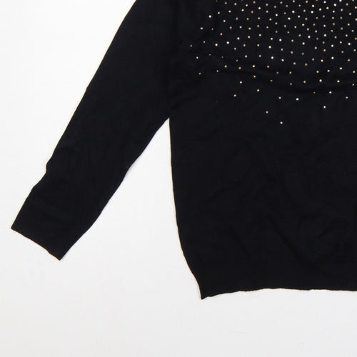 Bonmarché Women Black Size S Studded Round Neck Knit Jumper