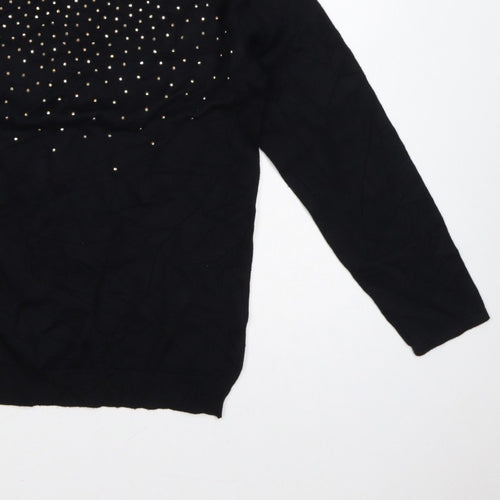 Bonmarché Women Black Size S Studded Round Neck Knit Jumper