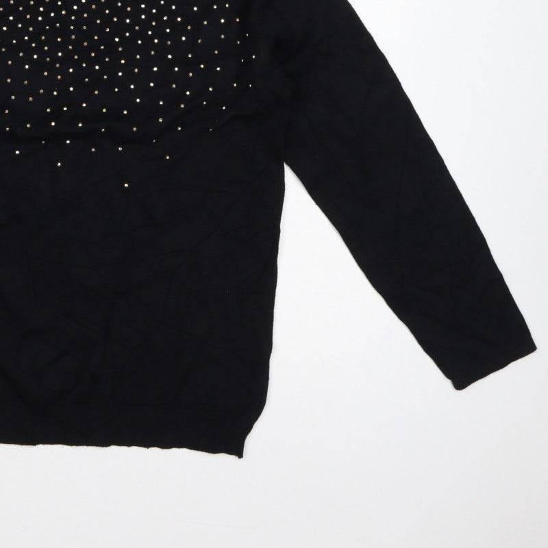 Bonmarché Women Black Size S Studded Round Neck Knit Jumper