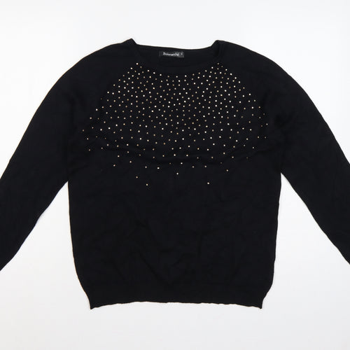 Bonmarché Women Black Size S Studded Round Neck Knit Jumper
