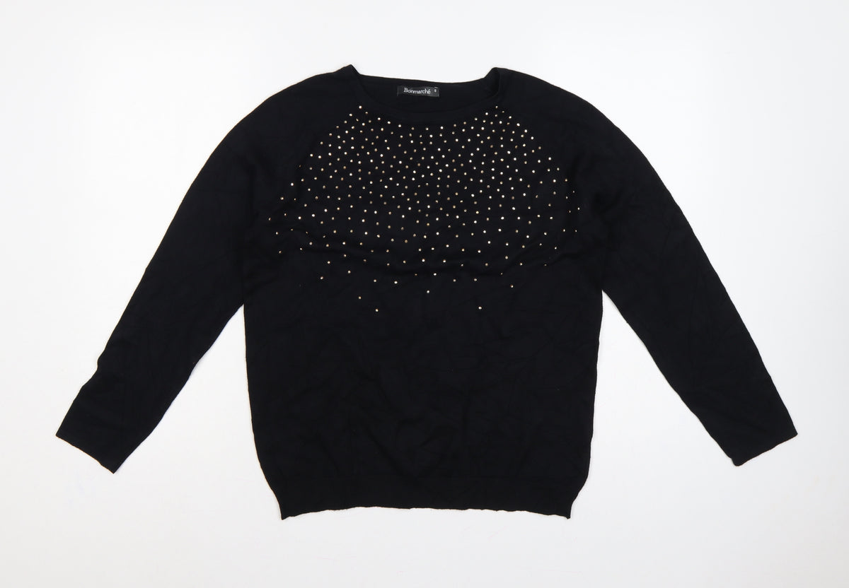 Bonmarché Women Black Size S Studded Round Neck Knit Jumper