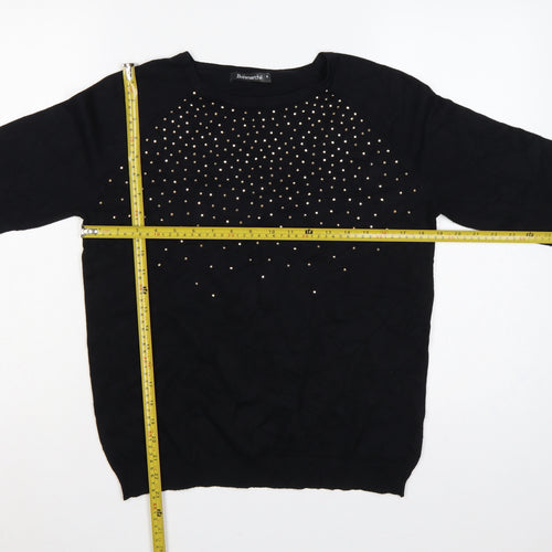 Bonmarché Women Black Size S Studded Round Neck Knit Jumper