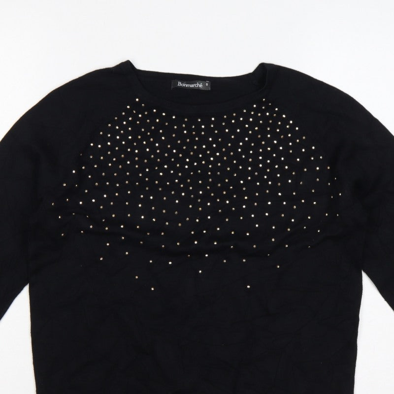 Bonmarché Women Black Size S Studded Round Neck Knit Jumper