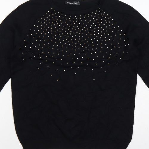 Bonmarché Women Black Size S Studded Round Neck Knit Jumper