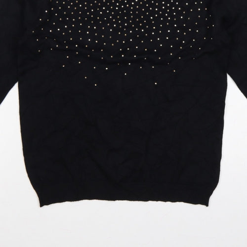 Bonmarché Women Black Size S Studded Round Neck Knit Jumper