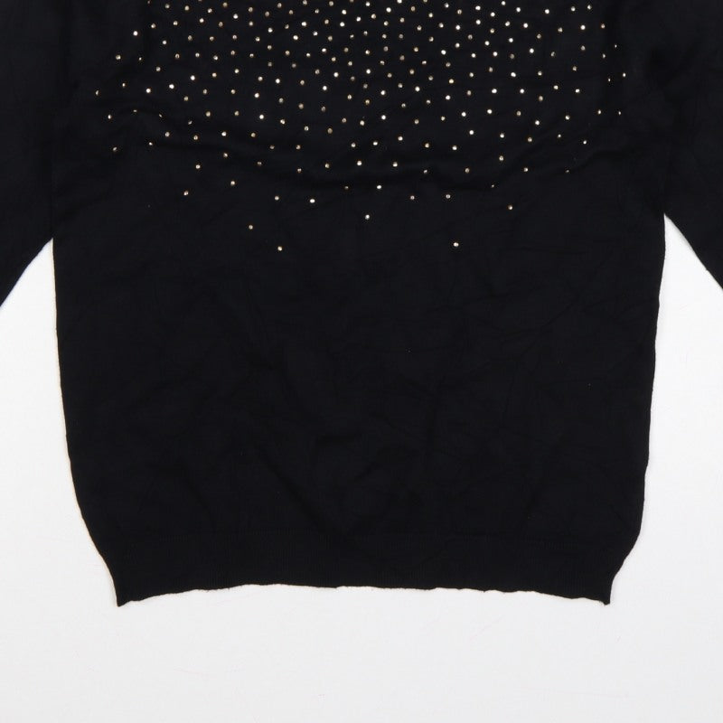 Bonmarché Women Black Size S Studded Round Neck Knit Jumper