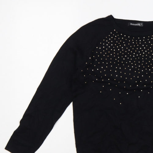 Bonmarché Women Black Size S Studded Round Neck Knit Jumper