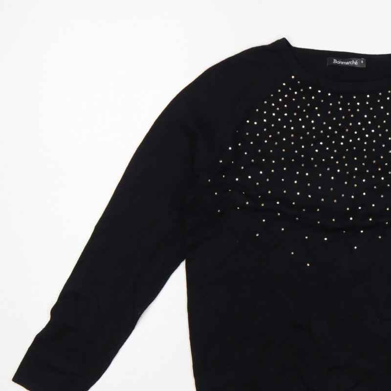 Bonmarché Women Black Size S Studded Round Neck Knit Jumper