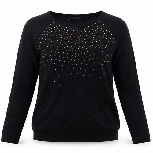 Bonmarché Women Black Size S Studded Round Neck Knit Jumper