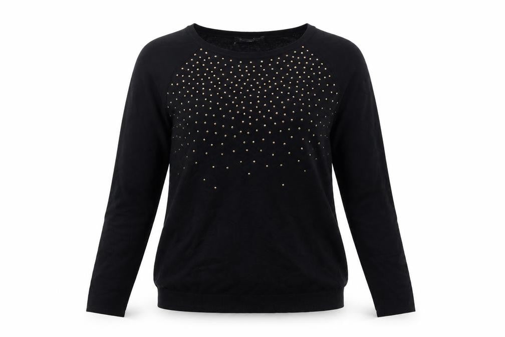 Bonmarché Women Black Size S Studded Round Neck Knit Jumper