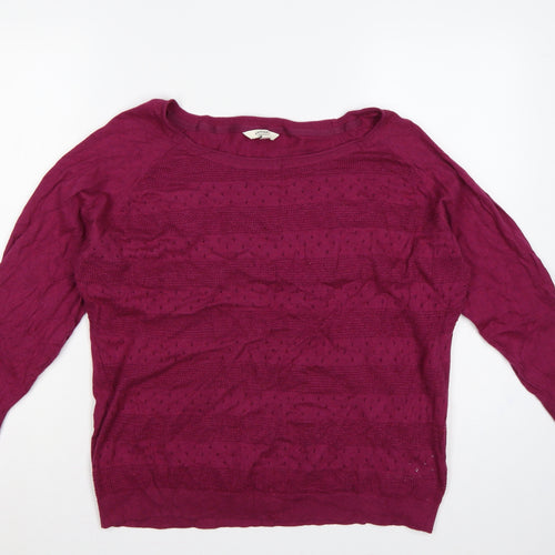 FatFace Women’s Pink Size 18 Open-Knit Cotton Raglan Pullover Jumper