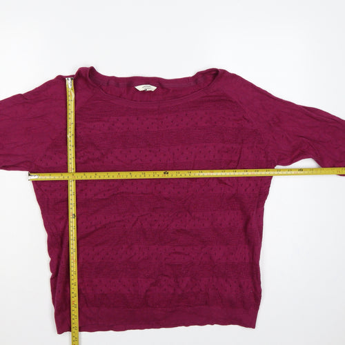 FatFace Women’s Pink Size 18 Open-Knit Cotton Raglan Pullover Jumper