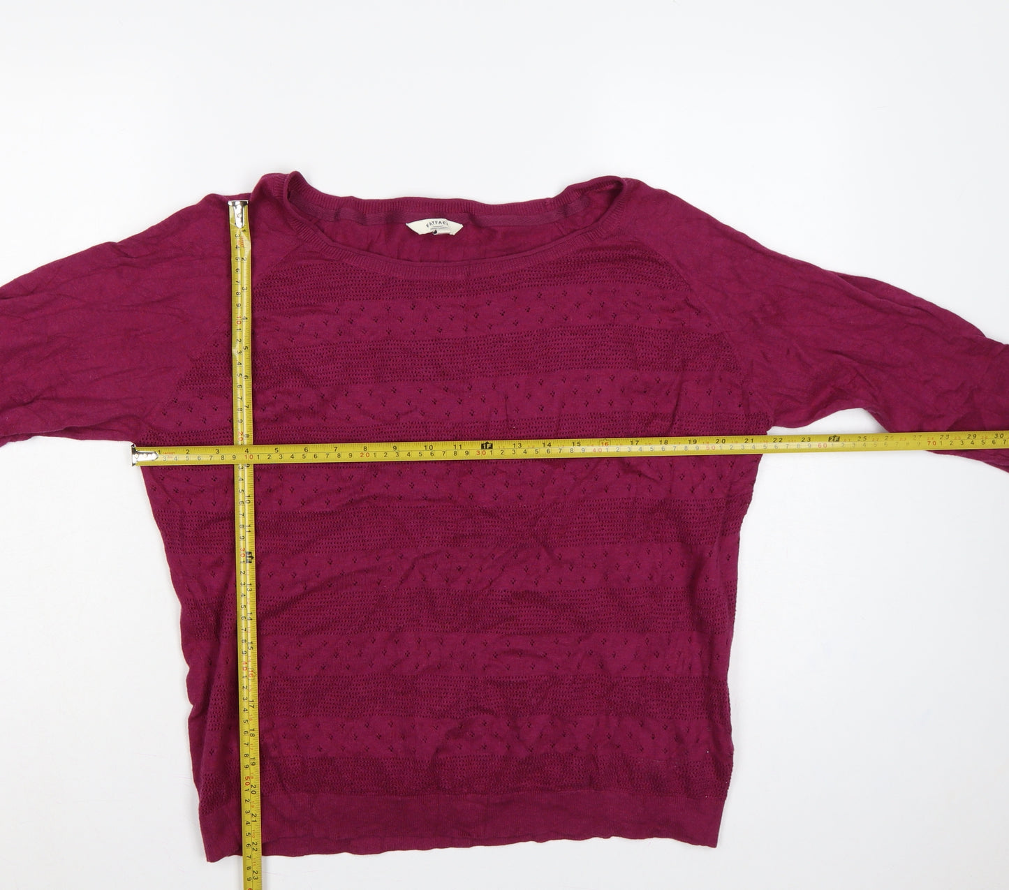FatFace Women’s Pink Size 18 Open-Knit Cotton Raglan Pullover Jumper